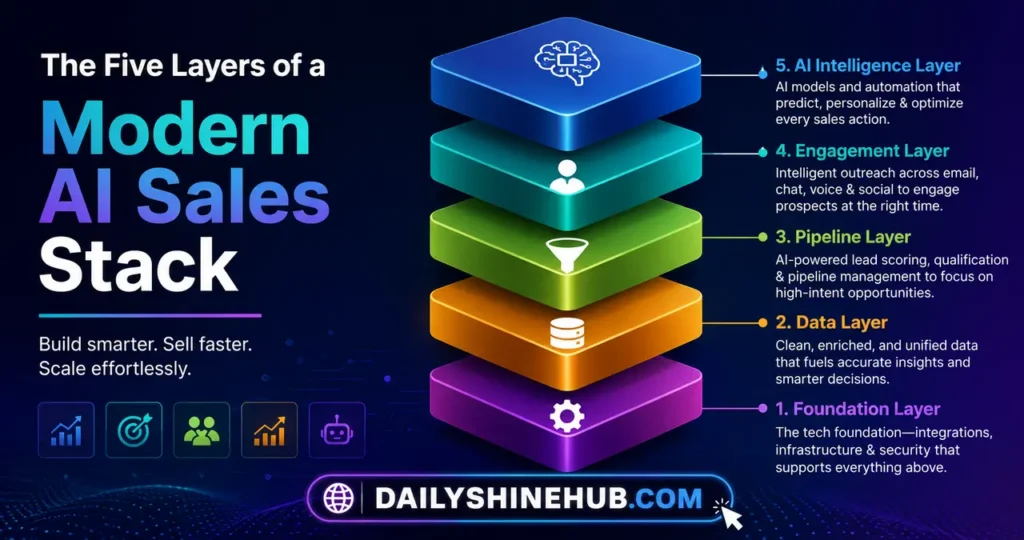 Sales Tech News: How AI Is Reshaping Sales and the Modern GTM Tech Stack 2 The Five Layers of a Modern AI Sales Stack